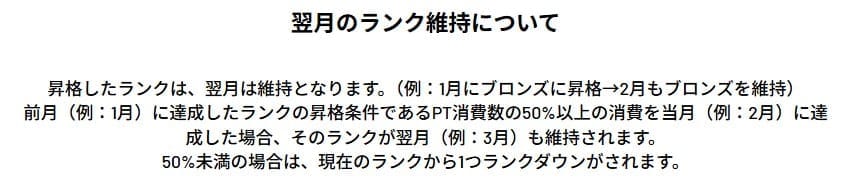 ICHICAオリパの翌月のランク維持について